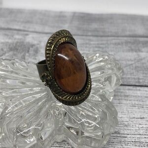 ARTISAN style brass faux gemstone faux amber big statement ring